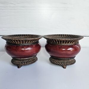 FITZ & FLOYD CLASSICS SANG DE BOEUF CONSOLE FOOTED CANDLE HOLDER OXBLOOD COLOR 2